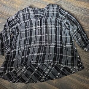 Lane Bryant 1/4 Button-Up Blouse Size 22/24 Black/Grey Plaid/shimmering Accents
